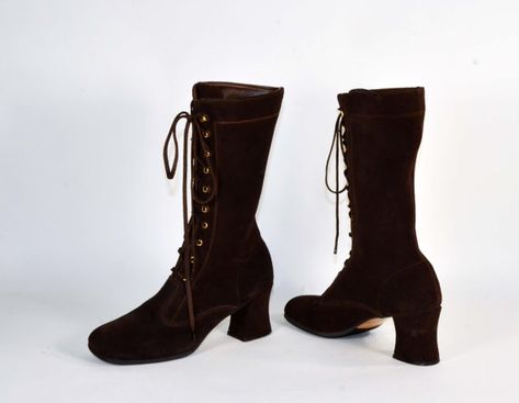 Vintage 70s Brown Suede Lace Up Granny Boots, Mod Hippie Boho Penny Lane  Chunky Heel Boots, Dead St 70s Boots, Digital Dress, Granny Boots, Lane Boots, Chunky Heel Boots, Vintage Shoe, Brown Suede Boots, Gogo Boots, Chunky Heels Boots