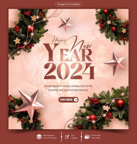 New Year Banner Design Ideas, Happy New Year Template Design, New Year Social Media Post Design, Happy New Year Social Media Post, Happy New Year Design Graphics, Happy New Year Graphic Design, New Year Creative Ads, New Year Flyer Design, New Year Social Media Post