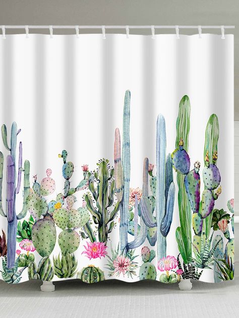 Cactus Bathroom, Cactus Shower Curtain, Bathroom Shower Curtain, Cactus Decor, Floral Shower Curtains, Cactus Flowers, Home Cinema, Cactus Print, Fabric Shower Curtains