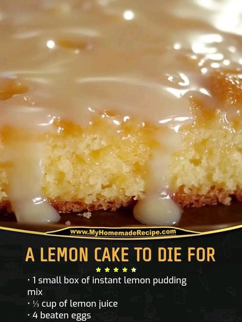 Valerie Bertinelli Recipes | A LEMON CAKE TO DIE FOR | Facebook Grandmas Lemon Cake Recipe, A Lemon Cake To Die For, Ina Garten Lemon Cake, Lemon Cake Mix Recipe, Cookie Cake Pie, Lemon Dessert Recipes, Lemon Pudding, Poke Cakes, Cake Mix Recipes