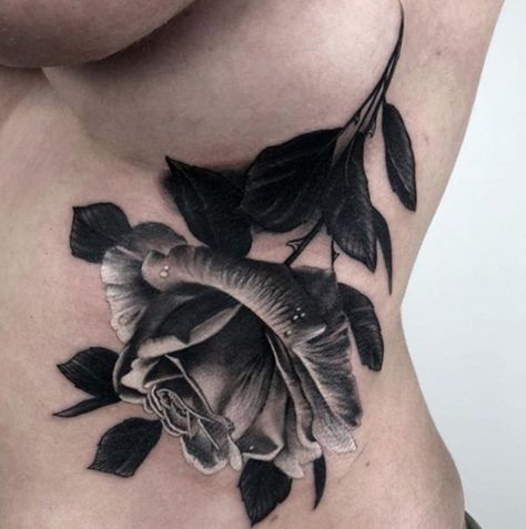 Tattoo Cover Up Ideas, Cover Up Ideas, Single Rose Tattoos, Cover Up Tattoos For Women, Black Line Tattoo, Neo Trad Tattoo, Underboob Tattoo, Tattoos For Women Half Sleeve, Tattoo Cover Up