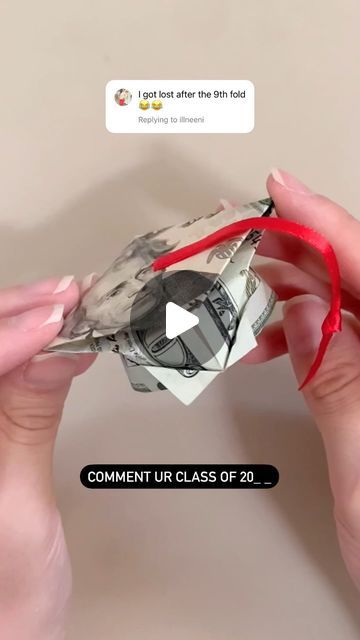 Valentina Balance on Instagram: "How to fold a grad cap with a single $ bill #graduation #giftideas" Oragami Money, Money Folding, Graduation Money Gifts, Folding Towels, Folding Money, Dollar Origami, Graduation Money, Dollar Bill Origami, Money Gifts