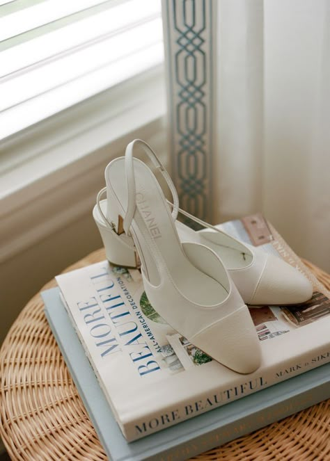 Wedding Shoes Bride Kitten Heel, Chanel Wedding Shoes, Tiny Boxwoods, Chanel Wedding Dress, Shoes From Amazon, Chanel Wedding, Bride Flats, Shoes On Amazon, Wedding Shoes Vintage