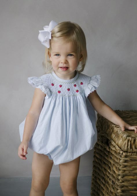 little english, little english clothing, smocked baby, smocked girls bubble, strawberry bubble, classic baby, preppy baby, strawberry picking outfit, smocked children's clothing, classic children's clothing, traditional children's clothing, vintage children's clothing