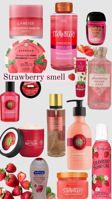 How to smell like a strawberry girl ! Different parfums brumes et produits à base de fraises ! Smell Like Strawberries, Strawberry Face Mask, Scent Combos, Strawberry Scent, Strawberry Girl, To Smell Good, Bath And Body Works Perfume, Shower Skin Care, Body Smells