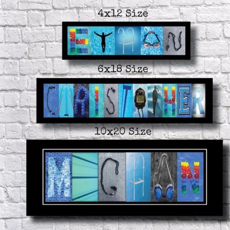 Swimming Decorations Ideas, Swimming Locker Decorations, Senior Swim Gifts, Family Wall Sign, 10th Wedding Anniversary Gift, Harley Davidson Gifts, Scrabble Wall Art, Scrabble Wall, Custom Yard Signs