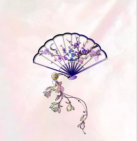 Chinese Theme Tattoo, Korean Fan Tattoo, Folding Fan Tattoo, Fan Tattoo Japanese, Chinese Flower Tattoo, Chinese Fan Tattoo, Fan Tattoo Design, Asian Fan Tattoo, Asian Tattoos For Women