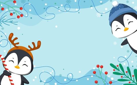 Vector penguins in winter background wit... | Premium Vector #Freepik #vector #penguin #set #cute-penguin #penguin-cartoon Penguin Background, Penguin Cartoon, Winter Background, Christmas Banners, Christmas Penguin, Salamanca, Laptop Wallpaper, Backgrounds Desktop, Christmas Wallpaper