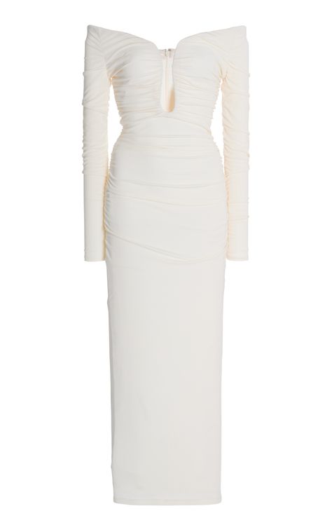 Ruched Off-The-Shoulder Midi Dress By Carolina Herrera | Moda Operandi Moda Operandi Dress, Dior Dresses, White Outfits For Women, Carolina Herrera Dresses, Iconic Dresses, Carolina Herrera, Xl Dress, Trendy Dresses, Elegant Dress