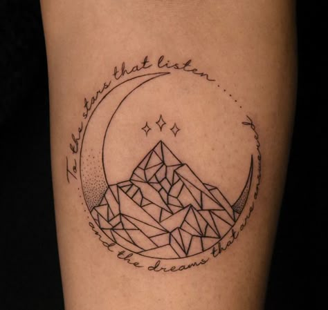 Acotar Wrist Tattoo, Crescent City Sjm Tattoo, High Fae Tattoo, Sarahjmaas Tattoo, Nightcourt Acotar Tattoo, Sarah J Maas Inspired Tattoos, Fourth Wing Acotar Tattoo, Rhysand Mountain Tattoo, Acotar Moon Tattoo