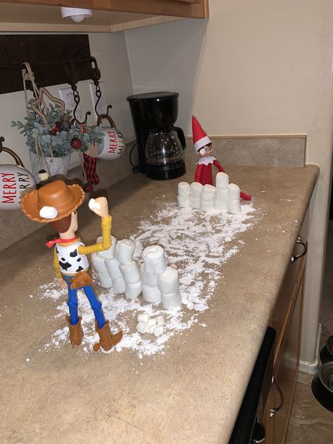 Elf On The Shelf Snowball, Buzz And Woody, Snow Ball, Elf Fun, Elf On The Shelf Ideas, Shelf Ideas, On The Shelf, Elf On The Shelf, Christmas Decor