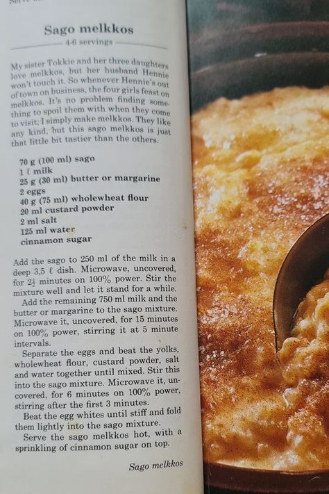 Huisgenoot Resepte, Aandete Idees, Tert Resepte, Sago Pudding Recipe, Afrikaans Resepte, Sago Pudding, Sago Recipes, Recipes Microwave, South African Desserts