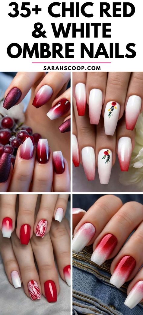 💅 Turn heads with these ravishing red & white ombré nails! Perfect for any event, choose from 35+ designs for unbeatable style. #NailArt #OmbréNails #StyleInspo Red And White Ombré Nails, Red With White Nails, White And Red Ombre Nails, Red To White Ombre Nails, White Red Ombre Nails, Red And White Ombre Nails Acrylic, Red White Ombre Nails, Red And Silver Ombre Nails, White To Red Ombre Nails