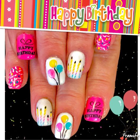 Balloon Nails Birthday, Celebration Nail Art, Balloon Nail Design, Happy Birthday Nail Art, Happy Birthday Nails Designs, Birthday Nail Art Designs, Balloon Nail Art, Birthday Nails Art, Nail Designs Birthday