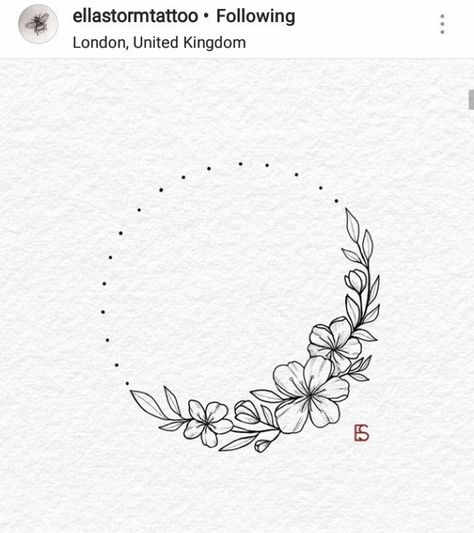 Half Circle Flower Tattoo, Half Circle Tattoo Design, Half Circle Embroidery Design, Half Moon Flower Tattoo, Round Tattoo Ideas Circles, Half Moon Tattoo With Flowers, Floral Circle Tattoo, Circle Flower Tattoo, Half Circle Tattoo