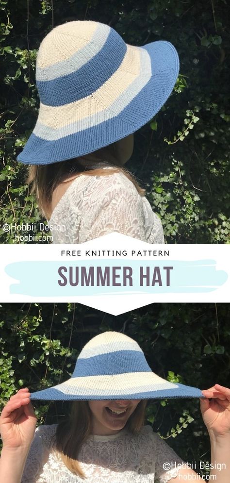 Chic Summer Hats - Ideas and Free Knitting Patterns Summer Hat Knitting Pattern, Cotton Hat Pattern, Sunhat Pattern, Crochet Cowboy Hats, Hat Free Knitting Pattern, Hats Ideas, Loom Knitting Tutorial, Hand Knitting Diy, Knit Summer