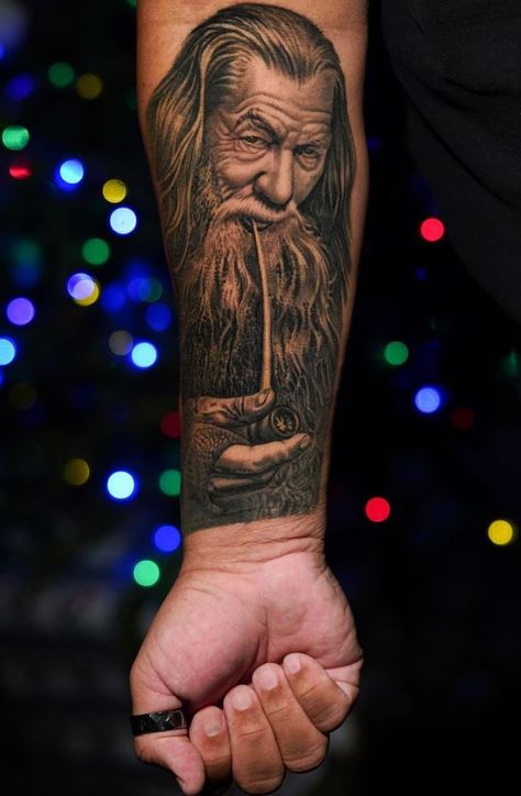 Gandalf Tattoo, Lord Of The Rings Gandalf, Shoulder Armor Tattoo, Lotr Tattoo, Rings Tattoo, Lord Of The Rings Tattoo, Heaven Tattoos, Armor Tattoo, Movie Tattoo