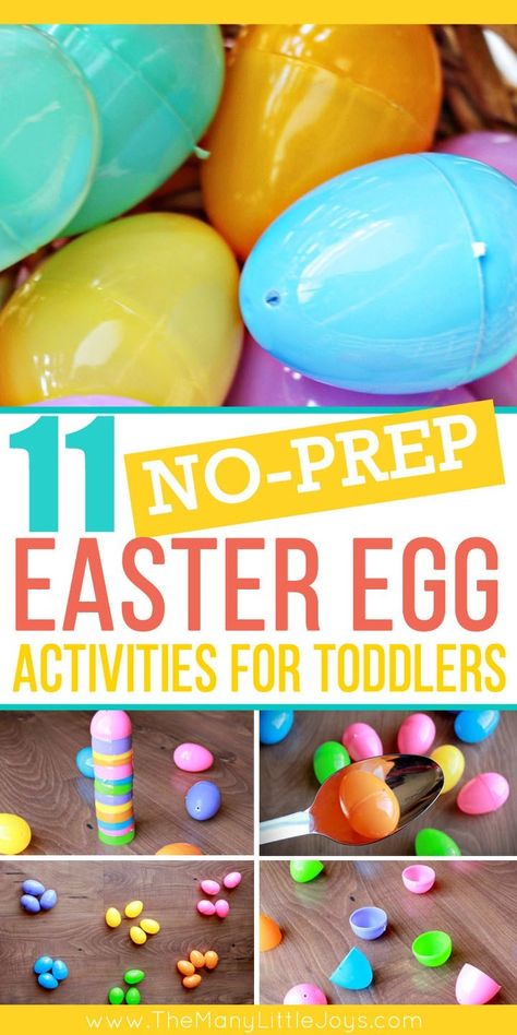 Spinning Easter Eggs...and 10 more no-prep Easter egg activities for toddlers - The Many Little Joys Easter Egg Toddler Craft, Easter Projects For Toddlers Easy, Plastic Egg Activities Toddlers, Toddlers Easter Activities, Plastic Egg Activities Preschool, Easter Egg Games For Preschoolers, Toddler Easter Egg Activities, Easy Easter Activities For Toddlers, Toddler Easter Activity