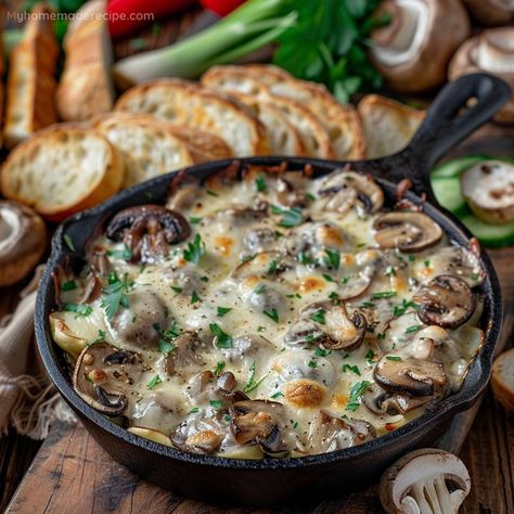 Creamy Stuffed Mushroom Dip Recipe - My Home Made Recipe Appetizers With Mushrooms, Stuffed Mushroom Dip Appetizer Recipes, Mushroom Dip Recipes, Hot Mushroom Dip, Stuffed Mushroom Dip, Dips Savory, Mushroom Bread, Mushroom Appetizer, Mushroom Dip