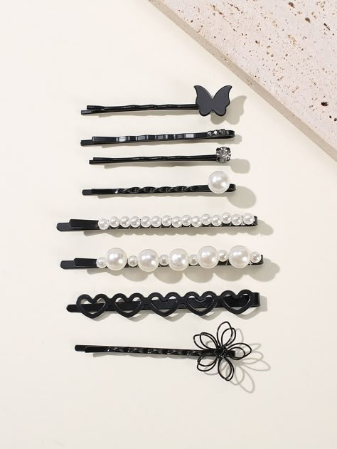 Black Glamorous Collar  Iron Plain Bobby Pin Embellished   Women Accessories Cute Hair Accessories Clips, Shein Hair Accessories, Cute Makeup Hacks, Cute Bobby Pins, Hand Jewelry Rings, Designer Hair Accessories, Hair Tie Accessories, Black Hair Clips, Beaded Hair Clips