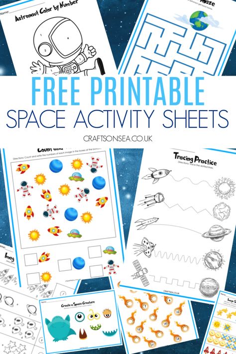 Space Activity Sheets (FREE Printables) Space Theme Printables Free, Space Free Printables Preschool, Out Of Space Activities For Preschoolers, Space Week For Preschoolers, Space Activity For Preschool, Space Worksheets For Preschool Free Printables, Space Mazes Free Printable, Outer Space Kindergarten, Space Theme Preschool Free Printable