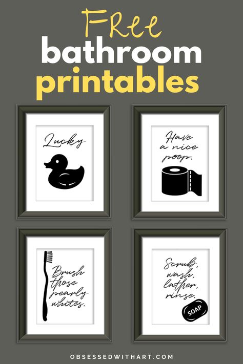 Wow! These look so great on my wall! It was so easy to print and download these pdfs. If you're looking for awesome printable wall art for your bathroom, check these out. They're free and black and white. And -- most importantly -- they look fabulous!! #freeprintables #wallart #bathroomart Black And White Pictures For Bathroom, Printable Wall Art For Bathroom, Black And White Bathroom Wall Art, Black And White Bathroom Art, Bathroom Printables Free Wall Art, Bathroom Signs Printable Free Prints, Washroom Quotes, Bathroom Pictures Wall Art Ideas, Free Printable Bathroom Signs