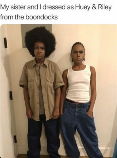 The Boondocks Halloween Costume, Riley Boondocks Costume, Riley And Huey Costume, Baps Inspired Costume, Boondocks Inspired Outfits, Boondocks Cosplay, Tacky Day Spirit Week, Boondocks Costume, Boondocks Halloween Costume