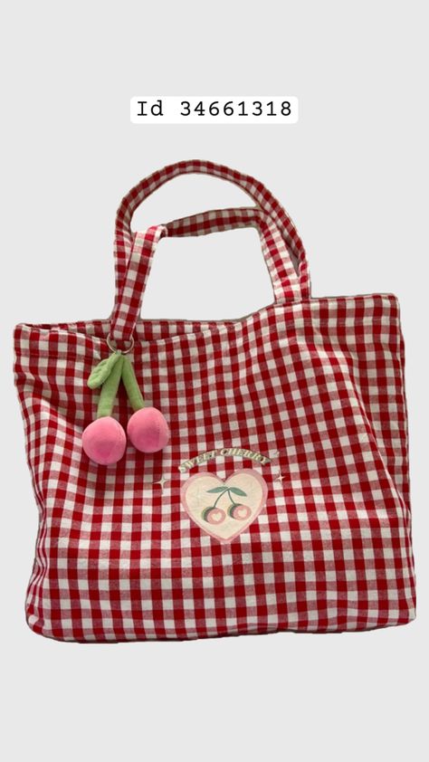 Korean Style Original Fashionable & Versatile High-Aesthetic-Value Small Fresh Red Checkered Cherry Female Shoulder Bag Essential For Outdoors, Commute, Beach, Travel & Large Capacity Women's Tote Bag Checkered Bag, Sewing Aesthetic, Female Shoulder, Diy Bags Patterns, Red Checkered, Essential Bag, Beach Travel, Diy Bag, Womens Tote