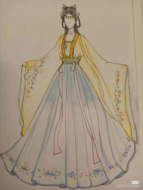 Korean Hanbok Drawing, Hanfu Drawing Reference, Chinese Traditional Dress Drawing, Chinese Dress Drawing, Kimono Sketch, Fashion Designing Sketches, Hanfu Drawing, Designing Sketches, Hanbok Drawing