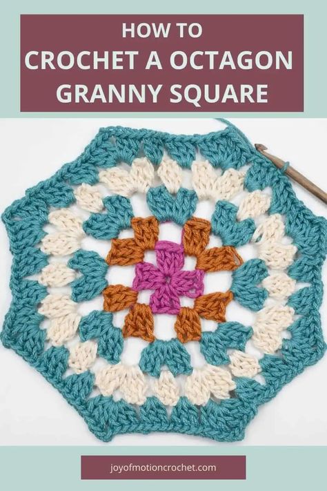 Looking to crochet a octagon granny square? You've found it, because this a great step-by-step octagon granny square tutorial. In this tutorial you will learn how to crochet a octagon granny square. This granny square is perfect if you want different shape than the traditional granny square and simply love everything related to granny squares. Octagonal Granny Square, Granny Octagon Crochet, Crochet Octagon Granny Square, Octagon Granny Square, Hexagon Granny Square Pattern, Crochet Octagon, Traditional Granny Square, Diy Granny Square, Octagon Pattern