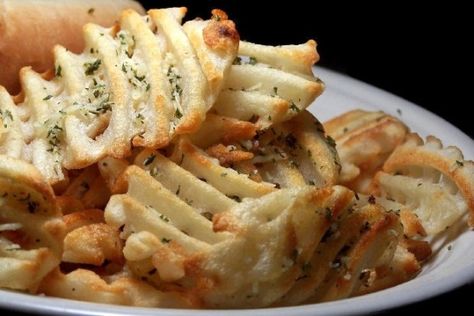 Parmesan Waffle Fries Recipe - Food.com Parmesan Waffles, Waffle Fries Recipe, Waffle Fries, Baked Fries, Fries Recipe, A Typical, Vegetarian Cheese, Italian Seasoning, Appetizer Snacks