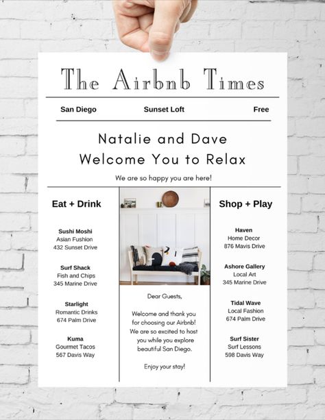 Airbnb Super Host, Super Host Airbnb, Airbnb Canva Templates, Airbnb Unique Ideas, Airbnb Photo Op Wall, Air Bnb Templates, Airbnb Template Free, Airbnb Brochure, Airbnb Theme Ideas