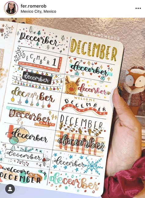 bullet journal header ideas banners hand lettering doodles title December #bulletjournalheaders #bujoheaders Cute Lettering Ideas, December Lettering, Lettering Aesthetic, December Journal Ideas, Bullet Journal Title Ideas, December Calendar Bullet Journal, December Title Page Bullet Journal, December Bullet Journal Calendar, Bullet Journal Christmas Theme