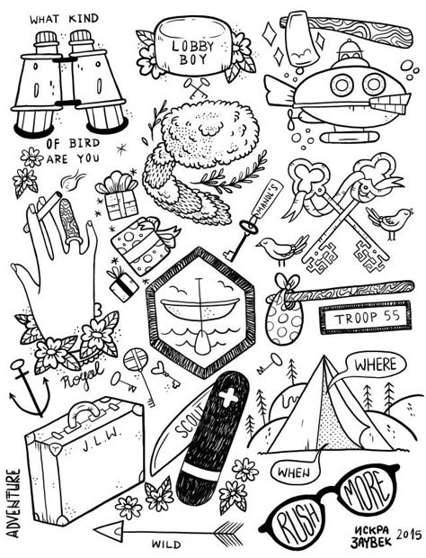 Wes Anderson Tattoo Flash by Iskra Zauvek Second Tattoo, Fan Tattoo, Handpoke Tattoo, Flash Sheet, Tattoo Flash Sheet, Desenho Tattoo, Tattoo Flash Art, Arte Inspo, Wes Anderson