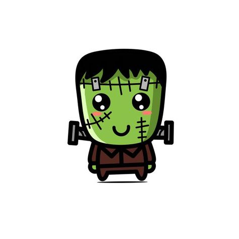 Cartoon Halloween Characters, Cute Frankenstein Drawing, Frankenstein Cartoon Art, Halloween Vector Art, Frankenstein Doodle, Cute Zombie Drawing, Witchtober 2024, Kawaii Frankenstein, Cartoon Frankenstein