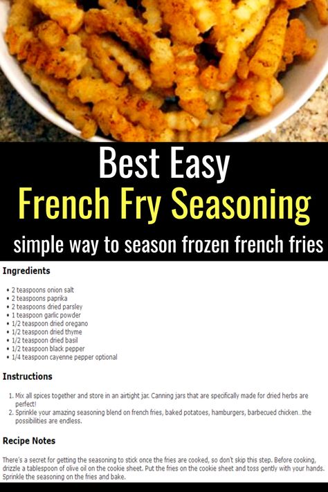 Seasoning For Frozen French Fries, How To Season French Fries, Best French Frie Seasoning, French Frie Seasoning Recipe Easy, French Seasoning Blend, How To Season Fries, Diy Fry Seasoning, Best Seasoning For Fries, Best Fry Seasoning