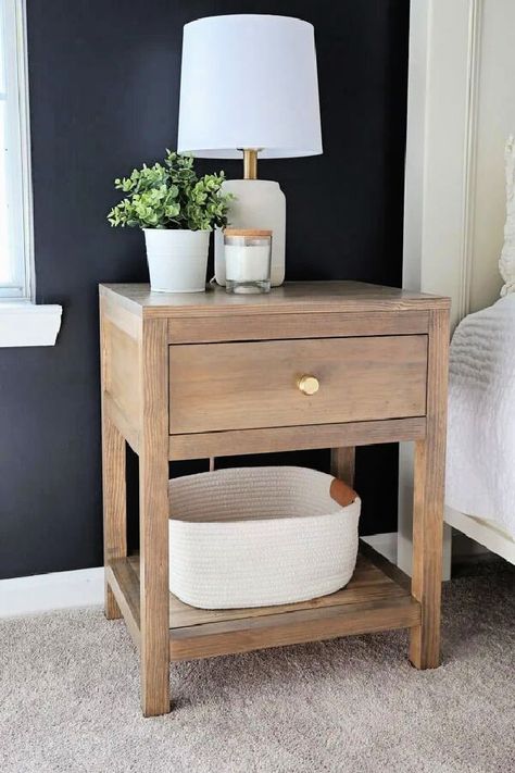 DIY Nightstand with Drawer Diy Nightstand With Drawer, Diy Nightstand Plans, Nightstand Diy, Nightstand Plans, Small Nightstand, Diy Nightstand, Diy Furniture Bedroom, Diy Home Furniture, Diy Furniture Table