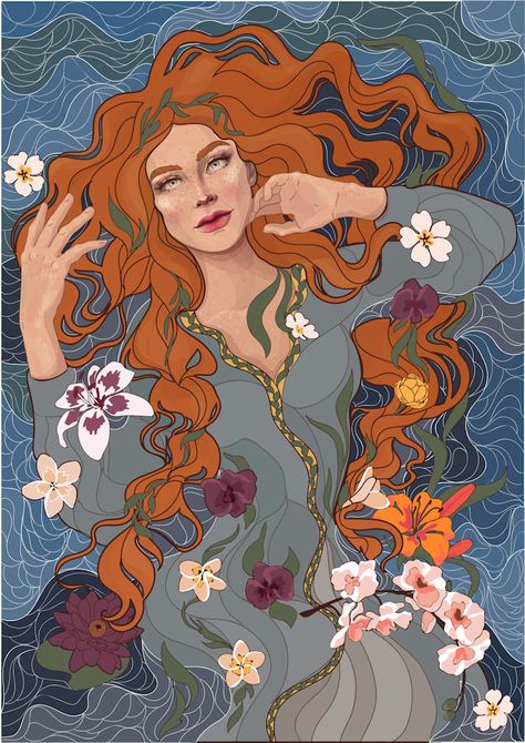 Boann - The Goddess Who Gave Life To The River Boyne In Celtic Mythology - Ancient Pages Boann Celtic Goddess, River Goddess, Celtic Myth, Hair Illustration, Ancient Goddesses, Celtic Goddess, River Water, Celtic Mythology, Girls With Red Hair