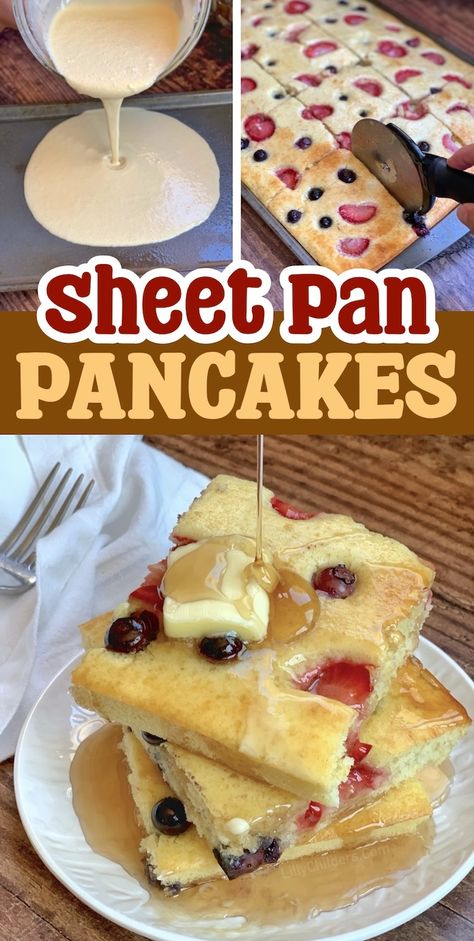 Sheet Pan Pancakes (How To Make Pancakes In The Oven) Pancake In Oven, Pancake Baked In Oven, Pancakes In The Oven, Lazy Dish, Sheet Pan Pancakes, Pan Pancakes, Oven Pancakes, Make Pancakes, Kid Recipes