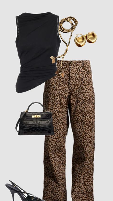 Print Jeans Outfit, Leopard Print Outfit, Outfit Shuffles, Printed Pants Outfits, Leopard Print Outfits, Animal Print Jeans, Animal Print Pants, Animal Print Outfits, Capsule Outfits