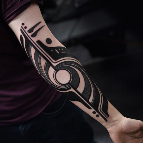 Cyberpunk Oc, Round Tattoo, Cyberpunk Tattoo, Tattoo On Arm, Geometric Sleeve Tattoo, Blackout Tattoo, Om Tattoo, Band Tattoo, Tattoo Design Drawings