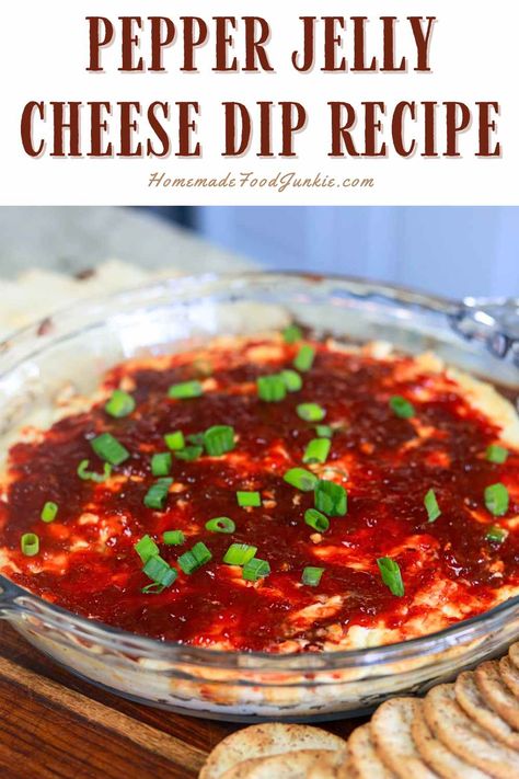 Pepper Jelly Cheese Dip Recipe Red Pepper Jelly Dip, Pepper Jelly Dip Recipe, Red Pepper Jelly Appetizer, Pepper Jelly Cheese Dip, Cheese Dip Recipes Easy, Pepper Jelly Dip, Baked Peppers, Pepper Jelly Recipes, Cheese Recipes Appetizers