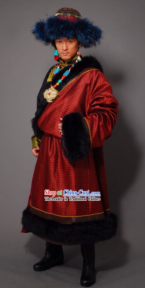 Traditional Chinese Tibetan Men Clothing Mongolian Traditional Clothing, Tibetan Clothing, Mongolian Clothing, Clothing Rental, Golden Globes Red Carpet, Asian Inspiration, Ethnic Outfits, Chinese Clothing, Asian Outfits