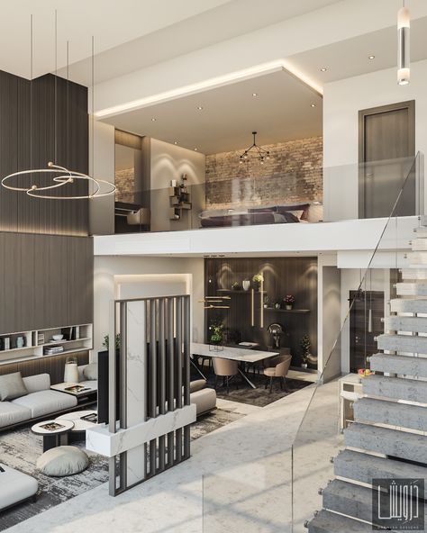 Pent House Apartment Interior Design, Loft Apartment Layout, Small Penthouse Apartment, Loft Apartment Floor Plan, Modern Luxury House Design, Penthouse Apartment Floor Plan, Luxury Loft Apartment, Loft Apartment Aesthetic, Modern Luxury House