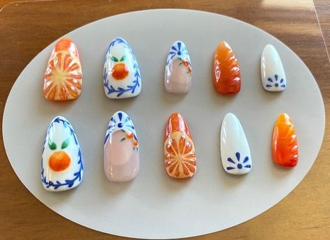 Citrus Nails 🍊🌀🤍 These took three hours for just five nails 😣 so worth it though! 🫶 • • • #nailsnailsnails #nails #nailart #naildesign #nailartist #nailinspiration #trendynails #summernails #3dnailart #orange #oranges #art #customepressonnails #pressonnails #nailinspo #summernailinspo Tangerine Nails, Citrus Nails, Summertime Nails, Oranges Art, Beauty Crush, Nail Colours, 3d Nail Art, Nails Inspo, Nails Art