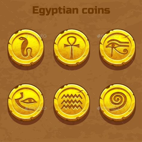 old gold Egyptian coins, resource gaming element Egyptian Room, Egyptian Coins, Egypt Games, Egyptian Halloween, Dripping Gold, Designing Process, Coin Games, Coin Icon, Game 2d