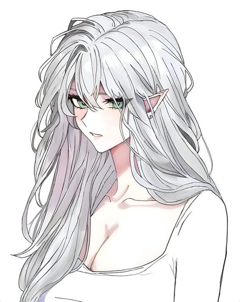 Tessia Eralith, Long White Hair, An Anime, White Hair, Green Eyes, Anime Character, Long Hair, Green, Hair