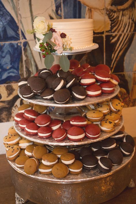 Pie Dessert Table, Mini Whoopie Pies, Pie Wedding, Willowdale Estate, Blush Wedding Cakes, Chocolate Hazelnut Cake, Mini Wedding Cakes, Big Wedding Cakes, Wedding Cake Alternatives