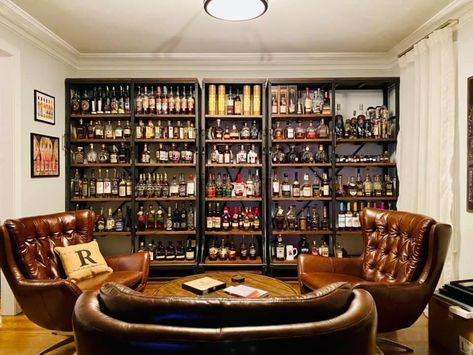 Bourbon Collection Display, Bourbon Collection, Whiskey Wall, Yellowstone Winter, Bourbon Room, Dads Room, Whiskey Room, Bourbon Bar, Basement Reno