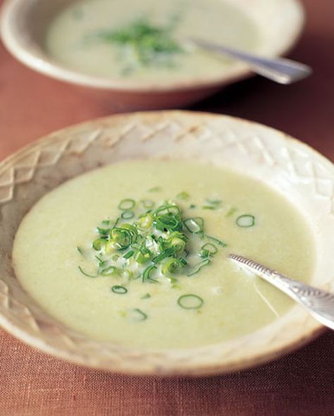 Scallion Soup Recipe | Saveur Scallion Soup, Pea Soup Recipe, Onion Vegetable, Creamed Potatoes, Pasta Pot, Bbc Good Food, Pea Soup, Soup And Stew, Bbc Good Food Recipes